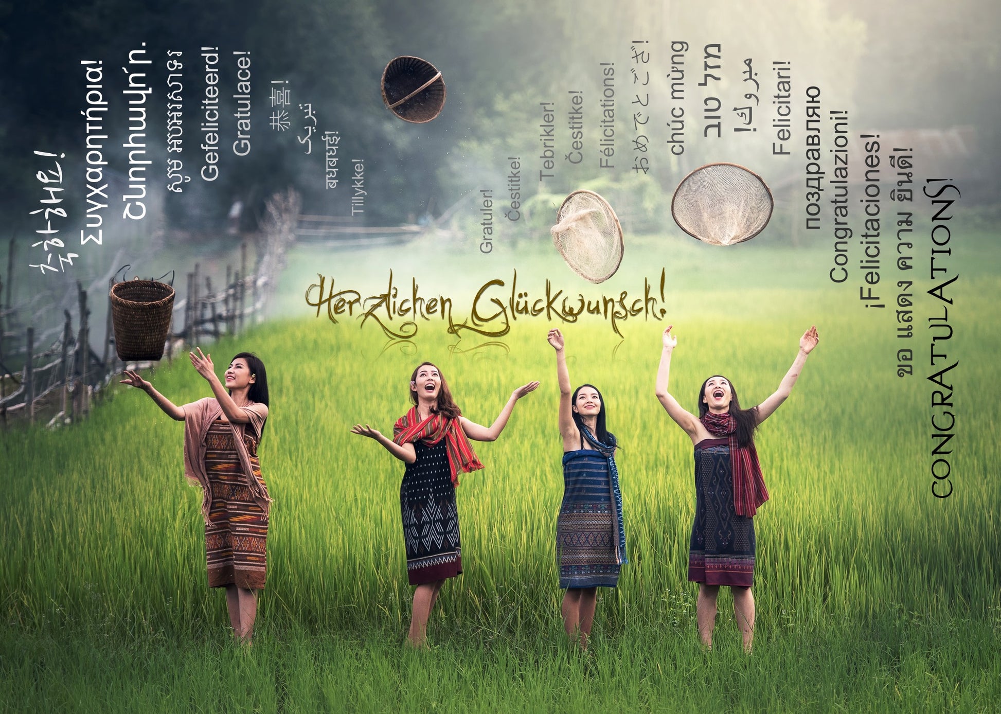 Postkarte "Herzlichen Glückwunsch!", in 25 Sprachen - LILLYPARK